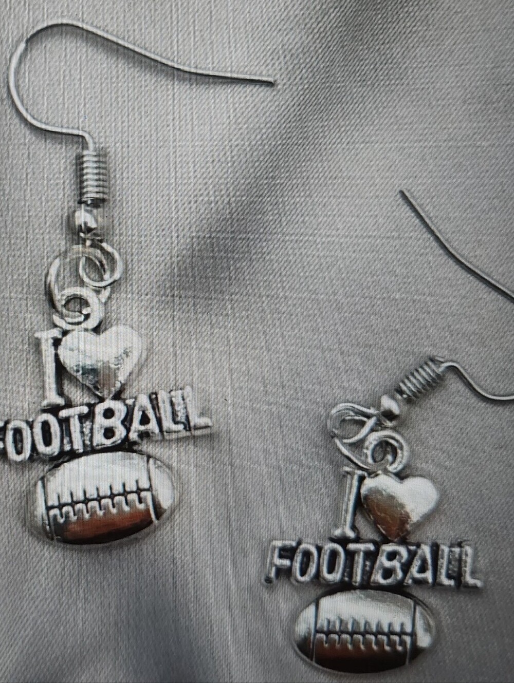 Silver 'I Love Football' Dangle Earrings